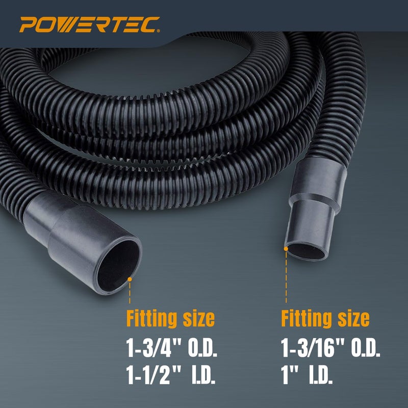 POWERTEC مجموعة خرطوم جمع الغبار POWERTEC 70175 بطول 10 قدم مع 5 ملحقات لأدوات النجارة المنزلية ومكانس الرطب/الجاف - Image 3